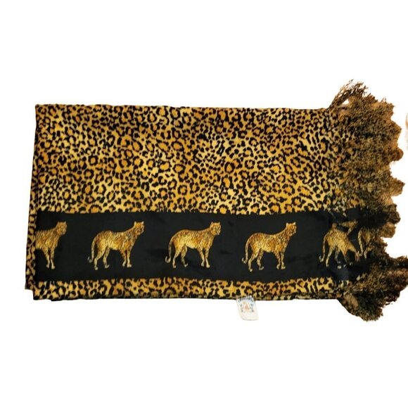 Creations Accessories - Creations Black and Orange Cheetah Fringed Scarf/Throw/Tapestry
